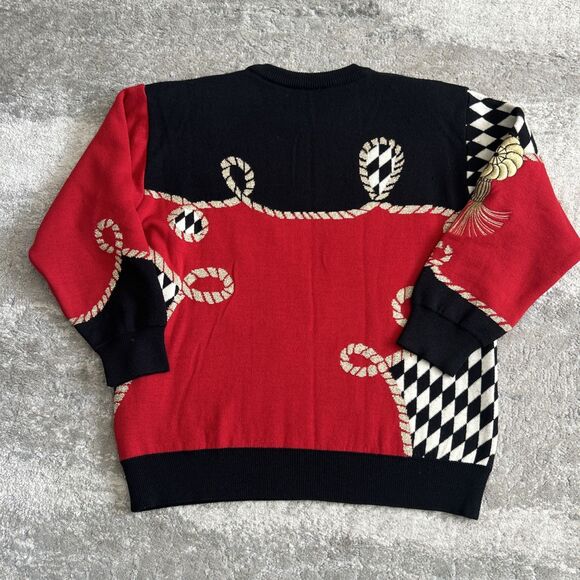 Vintage Jaeger Sweater Womens Medium Embroidered Rope Metallic Black Red - Picture 6 of 9